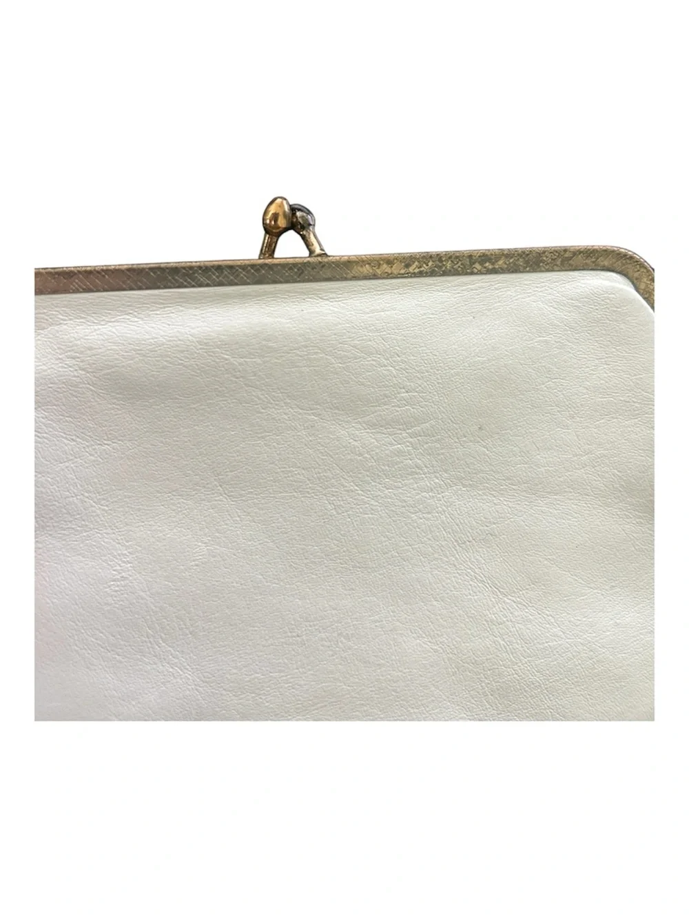 Vintage White Kiss Lock Mini Clutch Gold Tone Frame Satin Lined Purse